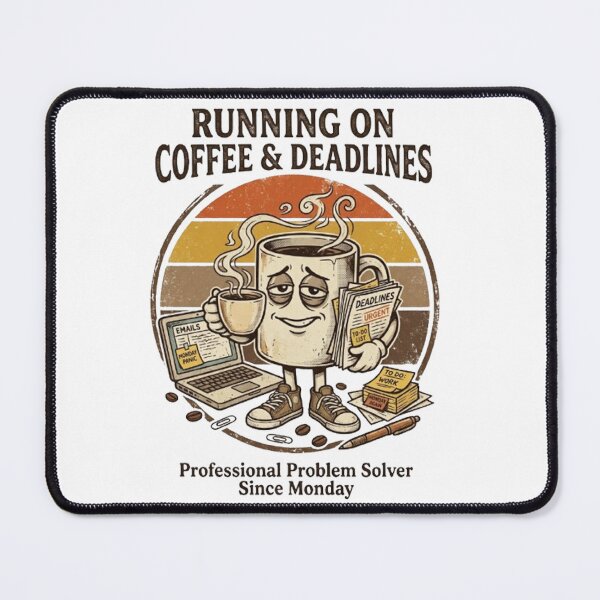 Item preview, Running on Coffee & Deadlines Funny Retro Office Worker Vintage Design designed and sold by CreativeNest Prints.