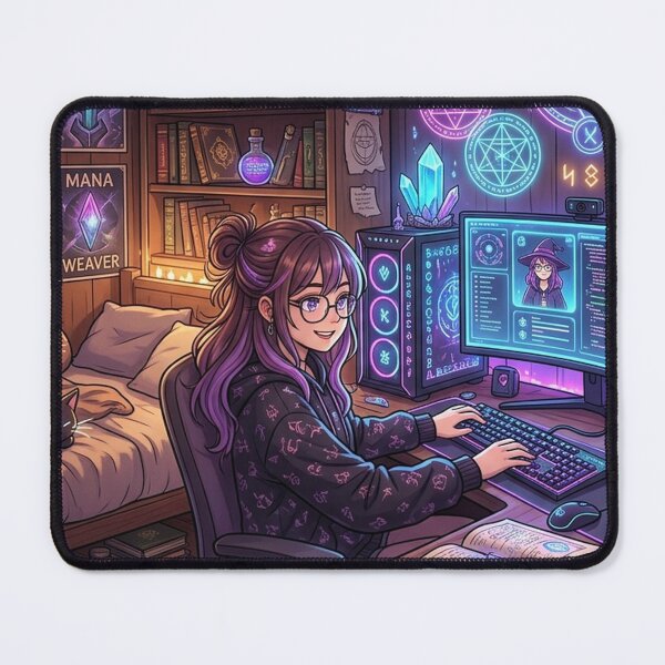 Item preview, Cozy Anime Tech Witch | Dark Fantasy Room Decor | Gamer Girl Gift designed and sold by YNAMREG.