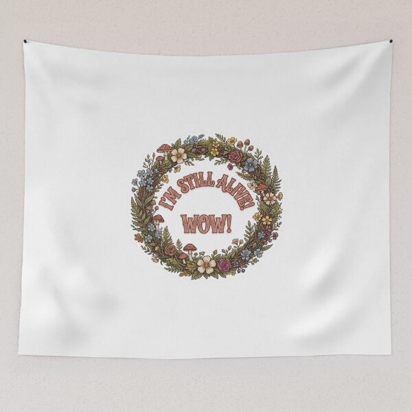 Item preview, I'm Still Alive Wow Botanical Mushroom Floral Wreath Art designed and sold by TatiK-Treasures.