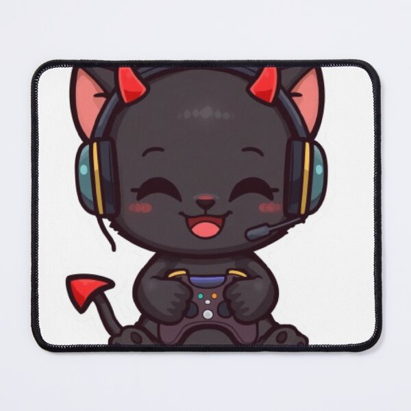 Item preview, Kawaii Devil Cat Gaming Sticker Cute Black Kitten with RGB Headset designed and sold by Stylestickers55.