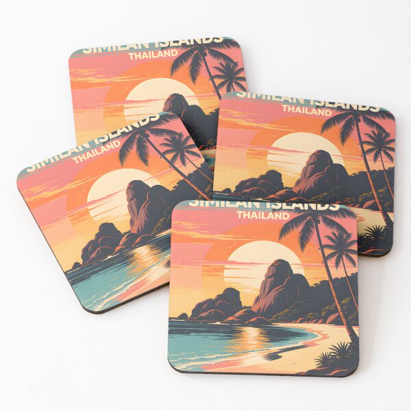 Item preview, Similan Islands Thailand Retro Sunset Travel Poster – Andaman Sea Coastal Artwork designed and sold by Spirit of Siam.