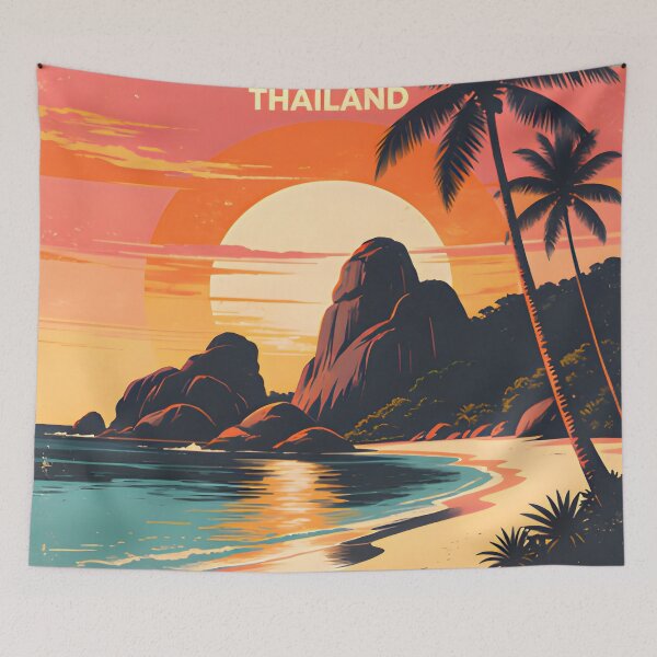 Item preview, Similan Islands Thailand Retro Sunset Travel Poster – Andaman Sea Coastal Artwork designed and sold by Spirit of Siam.