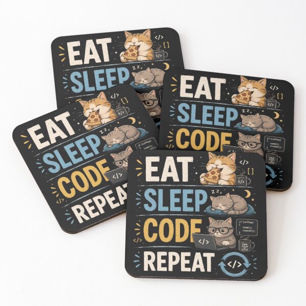 Item preview, Eat Sleep Code Repeat Funny Programmer Sticker – Cute Coding Cat Developer Design designed and sold by Artimax-Studio.