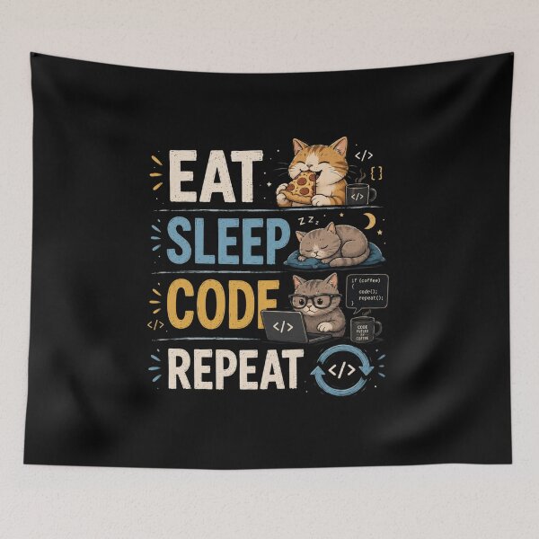 Item preview, Eat Sleep Code Repeat Funny Programmer Sticker – Cute Coding Cat Developer Design designed and sold by Artimax-Studio.