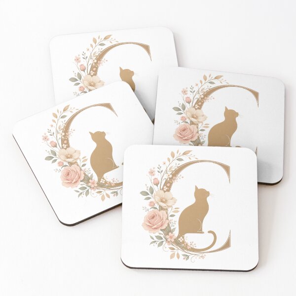 Item preview, Elegant Floral Cat Monogram Letter C in Gold designed and sold by MoodLay.