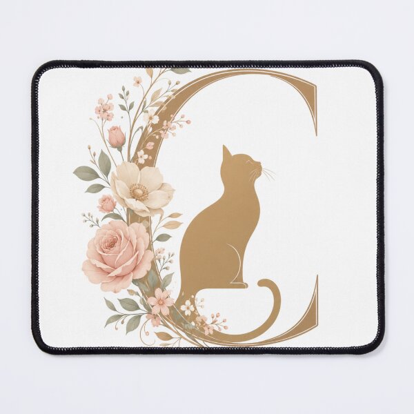 Item preview, Elegant Floral Cat Monogram Letter C in Gold designed and sold by MoodLay.