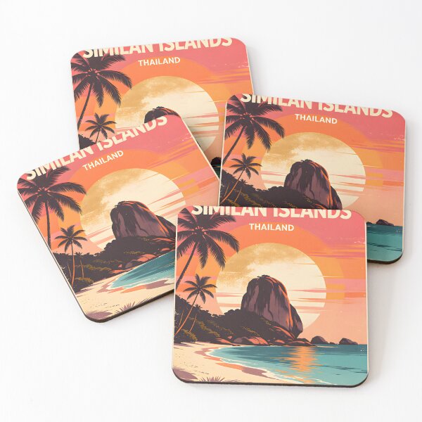 Item preview, Similan Islands Thailand Retro Sunset Travel Poster – Andaman Sea Coastal Artwork designed and sold by Spirit of Siam.