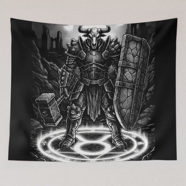 Item preview, Taurus Zodiac Dark Fantasy Minotaur Knight Horoscope designed and sold by DarkOriginArts.