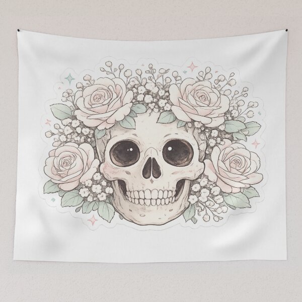 Item preview, Pink Rose Skull Soft Gothic Botanical Sticker Design designed and sold by irfanshikh.