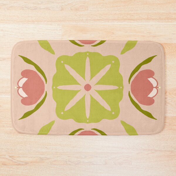Item preview, Folk Floral Tile Pink Green — Blue Lemon Studio Original Illustration designed and sold by BluelemonStudio.