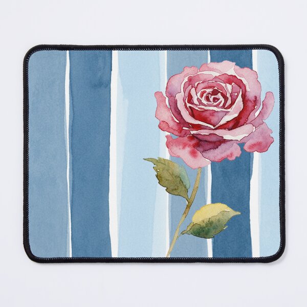 Item preview, Bold Crimson Rose on Blue Watercolor Stripes designed and sold by wissal.studio.