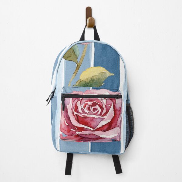 Item preview, Bold Crimson Rose on Blue Watercolor Stripes designed and sold by wissal.studio.