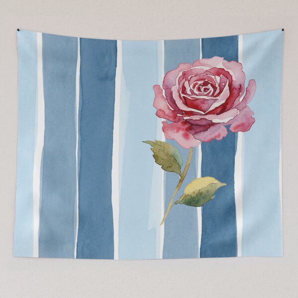 Item preview, Bold Crimson Rose on Blue Watercolor Stripes designed and sold by wissal.studio.