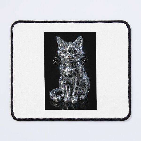 Item preview, Disco Ball Cat – Sparkling Mirror Mosaic Feline Art | Glamorous Silver Kitty Wall Art designed and sold by PrintableArt123.
