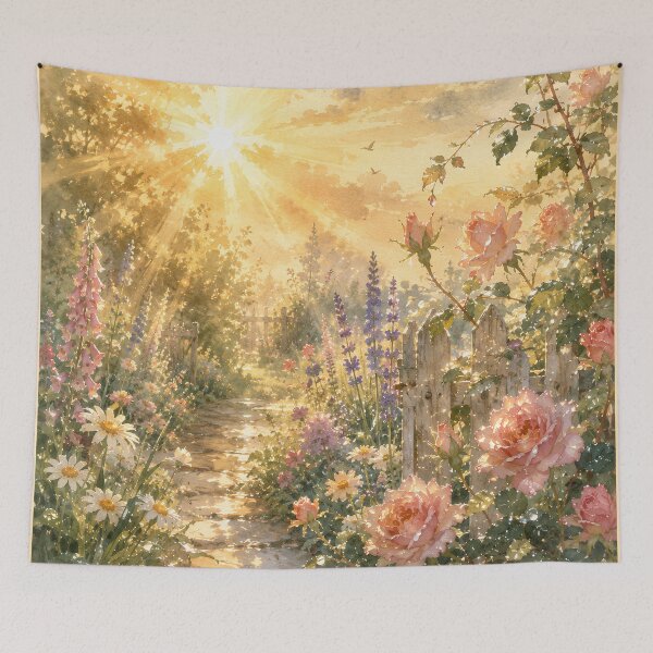 Item preview, Morning Light After Rain | Sunlit Cottage Garden Landscape designed and sold by Bound for Wonder.