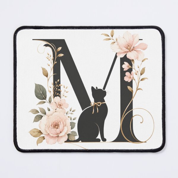 Item preview, Floral Letter M with Black Cat | Elegant Botanical Monogram | Vintage Alphabet Design designed and sold by MoodLay.