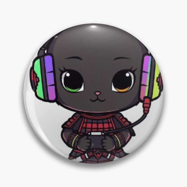 Item preview, Cute Samurai Gamer Cat Kawaii Sticker | Black Kitten with RGB Headphones designed and sold by Stylestickers55.