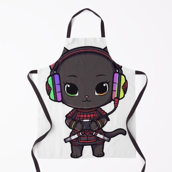 Item preview, Cute Samurai Gamer Cat Kawaii Sticker | Black Kitten with RGB Headphones designed and sold by Stylestickers55.