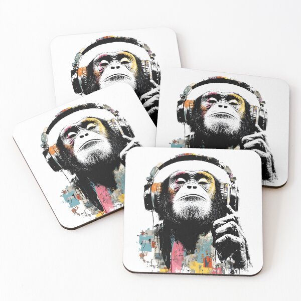 Item preview, DJ Monkey Aesthetic Ape With Headphones Stencil Drawing designed and sold by GrinGalore.