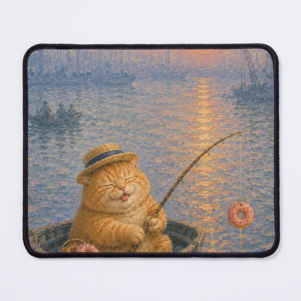 Item preview, Cute and Chonky Orange Tabby Cat Donut Fishing Daydreamscape designed and sold by Mindworx21.