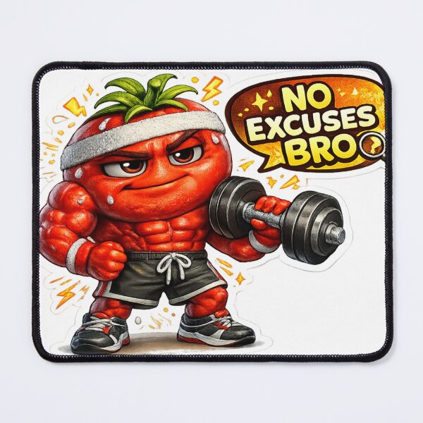 Item preview, No Excuses Bro Gym Tomato Bodybuilder Fitness Mascot designed and sold by Bhinfy.