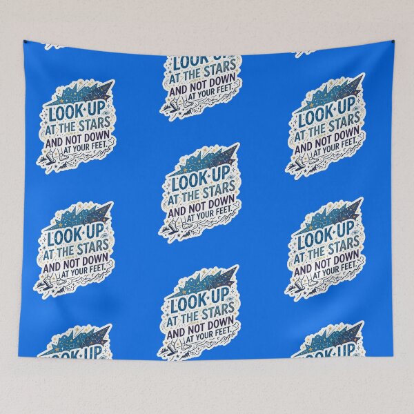 Item preview, Look Up At The Stars Stephen Hawking Quote - Celestial Mountain Sticker designed and sold by Scro-Ciob-Shop.