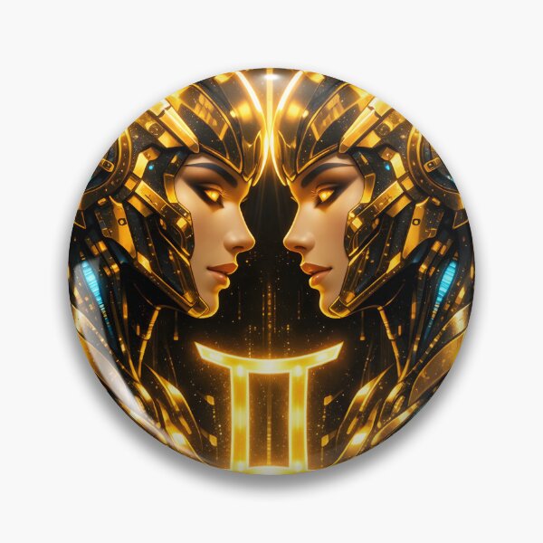 Item preview, Cyberpunk Gemini Twins – Golden Futuristic Zodiac designed and sold by Neo Tokio.