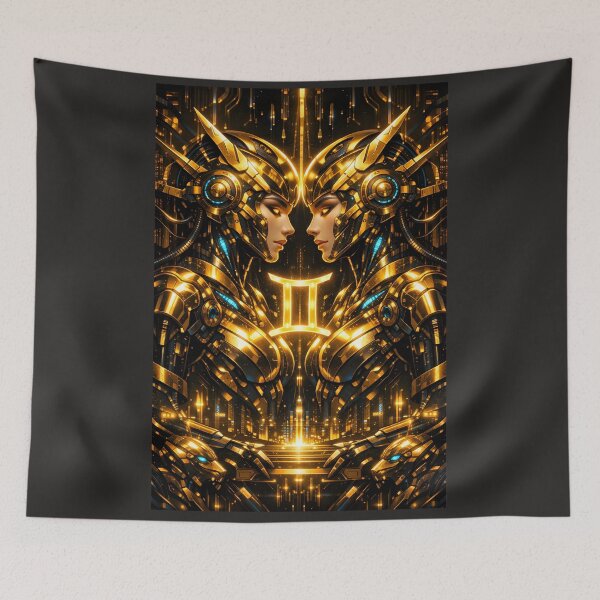 Item preview, Cyberpunk Gemini Twins – Golden Futuristic Zodiac designed and sold by Neo Tokio.