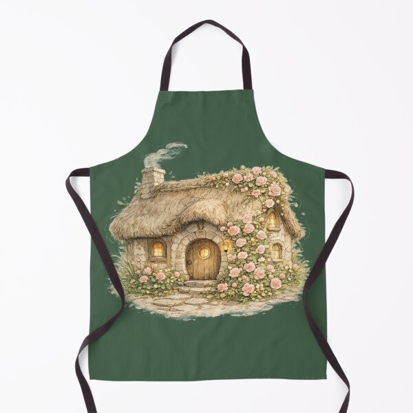 Aperçu de l'œuvre Cottage au toit de chaume recouvert de roses, aquarelle, style cottagecore, conte de fées floral créée et vendue par MagicMakerPh.