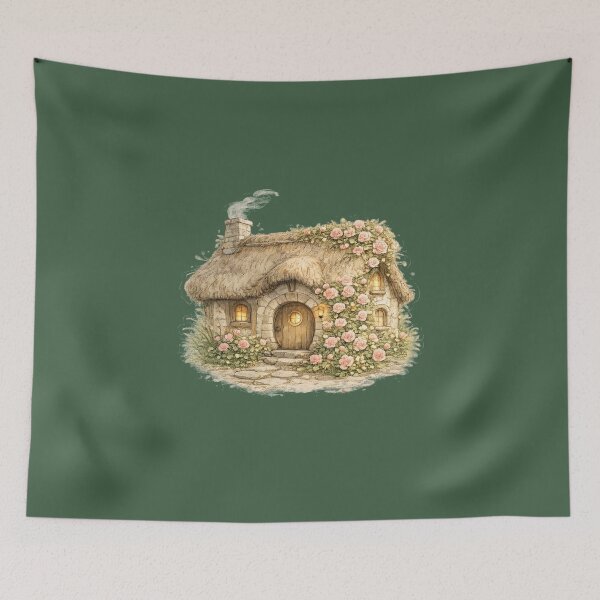Item preview, Rose-Covered Thatched Cottage Watercolor Cottagecore Storybook Floral  designed and sold by MagicMakerPh⭐⭐⭐⭐⭐.