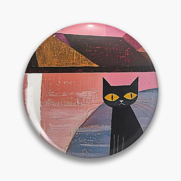Item preview, Black Cat Mountain Moon Art Print | Geometric Sunset Painting | Pink and Blue Cubist Wall Art designed and sold by ThingsCatsDo.