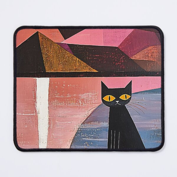 Item preview, Black Cat Mountain Moon Art Print | Geometric Sunset Painting | Pink and Blue Cubist Wall Art designed and sold by ThingsCatsDo.