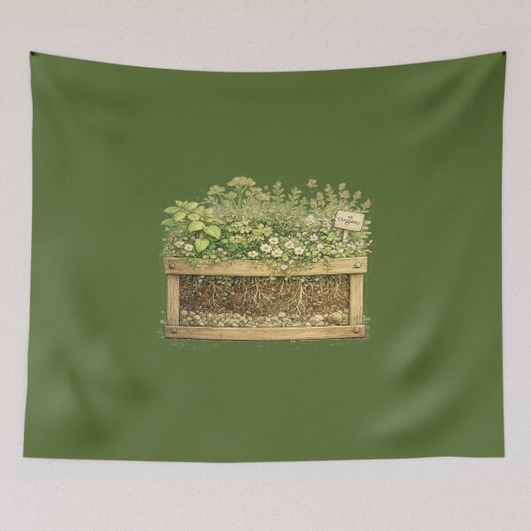 Item preview, Cross-Section Herb Garden Botanical Watercolor Window Box designed and sold by MagicMakerPh⭐⭐⭐⭐⭐.