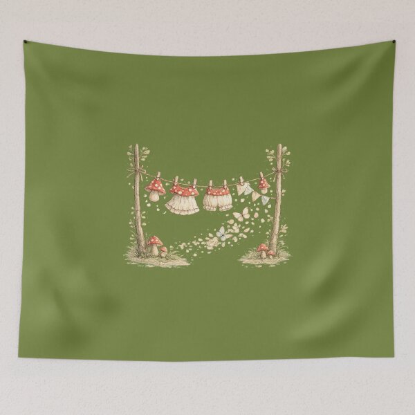 Item preview, Whimsical Mushroom Laundry Clothesline Cottagecore Watercolor designed and sold by MagicMakerPh⭐⭐⭐⭐⭐.