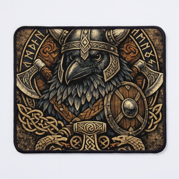 Artikelvorschau, Nordischer Wikingerrabe mit Mjölnir | Vintage-Design aus der nordischen Mythologie entworfen und verkauft von AMIR PRO .