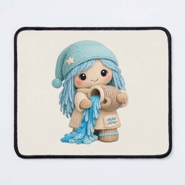 Item preview, Cute Aquarius Water Bearer Plush Zodiac Nursery | Kawaii Knitted Astrology Art designed and sold by Moons Studio.