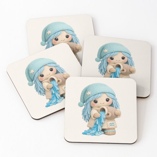 Item preview, Cute Aquarius Water Bearer Plush Zodiac Nursery | Kawaii Knitted Astrology Art designed and sold by Moons Studio.