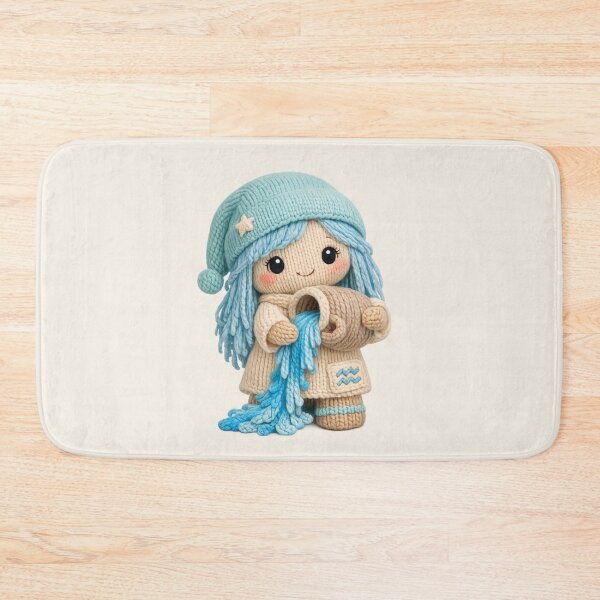 Item preview, Cute Aquarius Water Bearer Plush Zodiac Nursery | Kawaii Knitted Astrology Art designed and sold by Moons Studio.