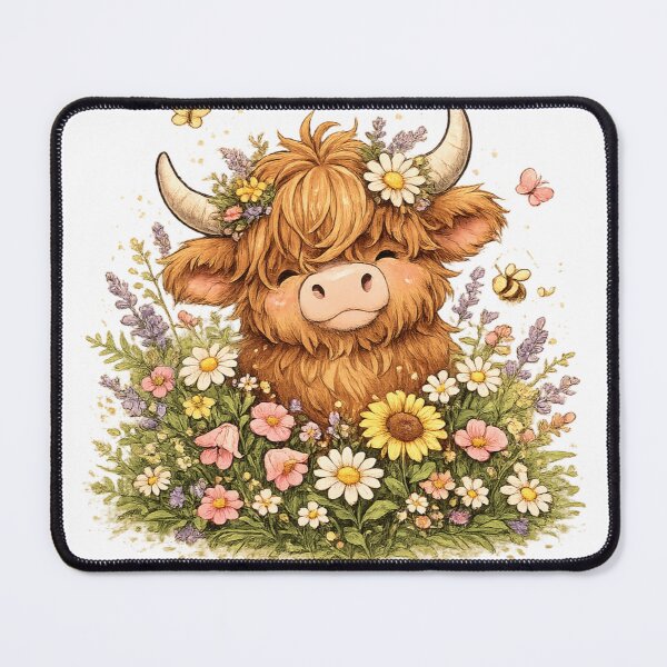 Item preview, Cute Highland Cow with Wildflowers | Floral Scottish Cow Cartoon designed and sold by AMIR PRO .