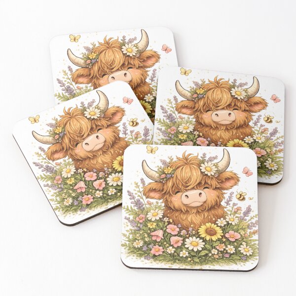 Item preview, Cute Highland Cow with Wildflowers | Floral Scottish Cow Cartoon designed and sold by AMIR PRO .