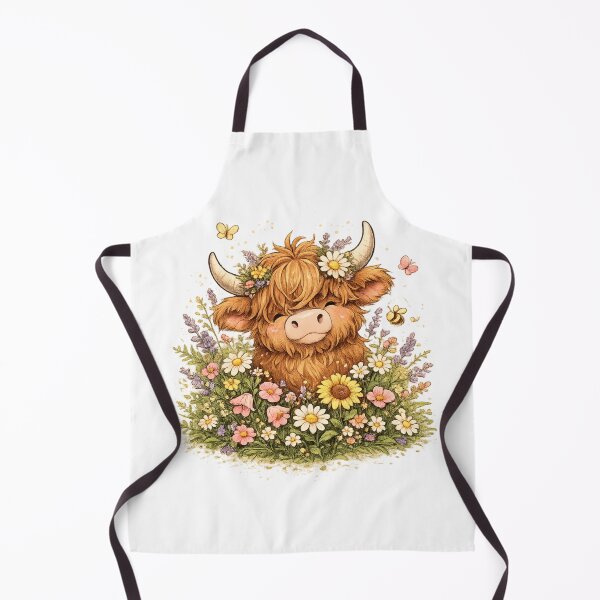 Item preview, Cute Highland Cow with Wildflowers | Floral Scottish Cow Cartoon designed and sold by AMIR PRO .