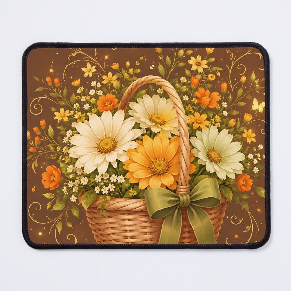 Item preview, Autumn Daisy Flower Basket with Sage Green Ribbon designed and sold by Jaideep Walia.