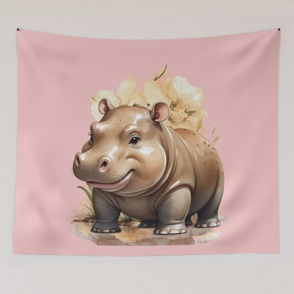 Item preview, Cute Baby Hippo – Kawaii Watercolor Hippopotamus. designed and sold by NewtBoo.
