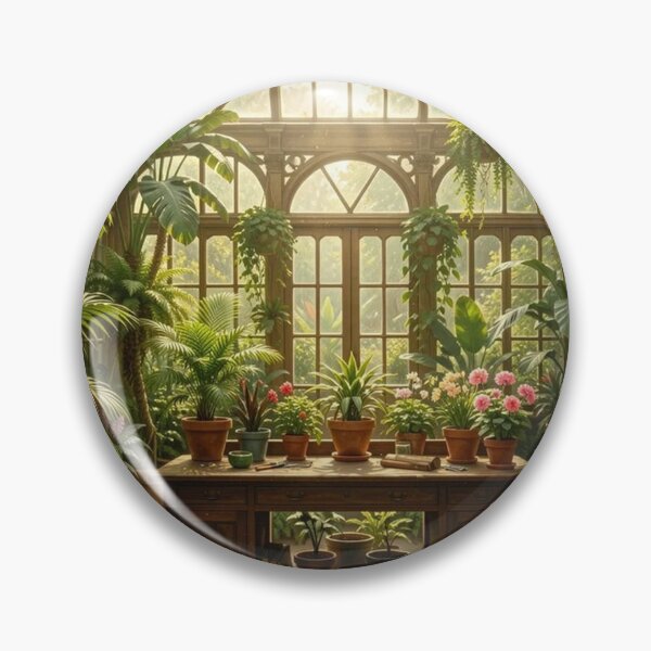 Item preview, Sunlit Greenhouse with Wooden Table and Plants designed and sold by Pioneer Spirit Market.