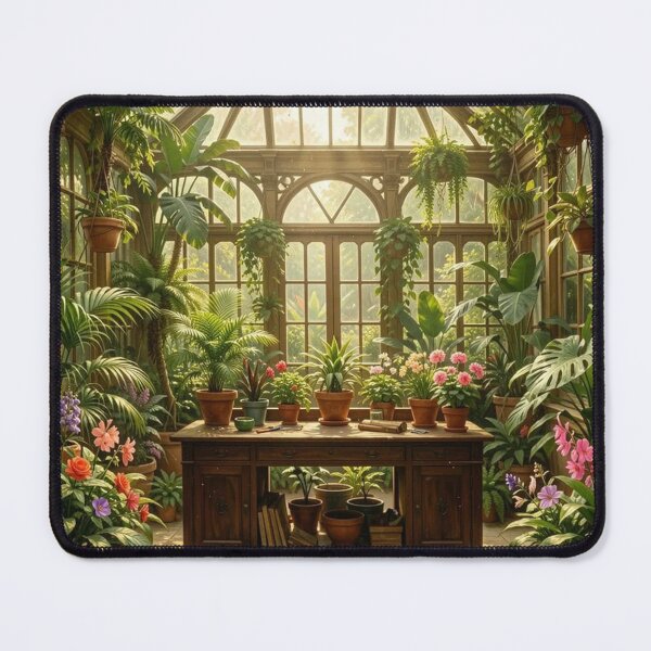 Item preview, Sunlit Greenhouse with Wooden Table and Plants designed and sold by Pioneer Spirit Market.