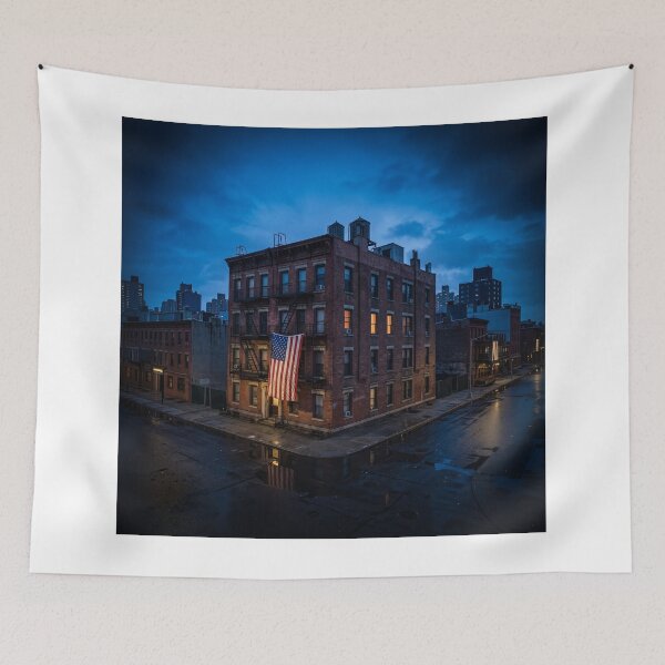Item preview, City Apartment Building With American Flag designed and sold by Home Decor Art.