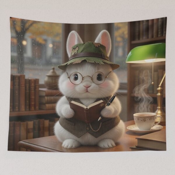 Item preview, Cute Bookworm Rabbit in Rainy Library designed and sold by lovelistivkaa.