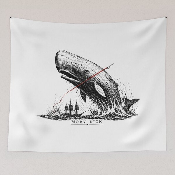 Item preview, Moby Dick Breaching Sperm Whale Red Harpoon Line Sketch Art designed and sold by Fenay Designs.