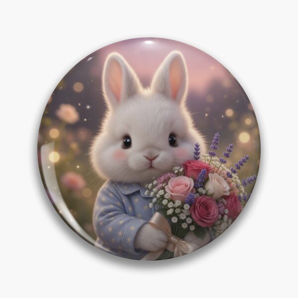 Item preview, Cute Pyjama Rabbit holding Flower Bouquet designed and sold by lovelistivkaa.