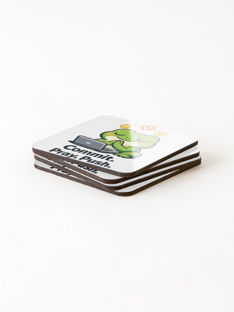 Thumbnail 4 of 5, Coasters (Set of 4), Git Commit Frog Sticker designed and sold by SimplePoDesign.